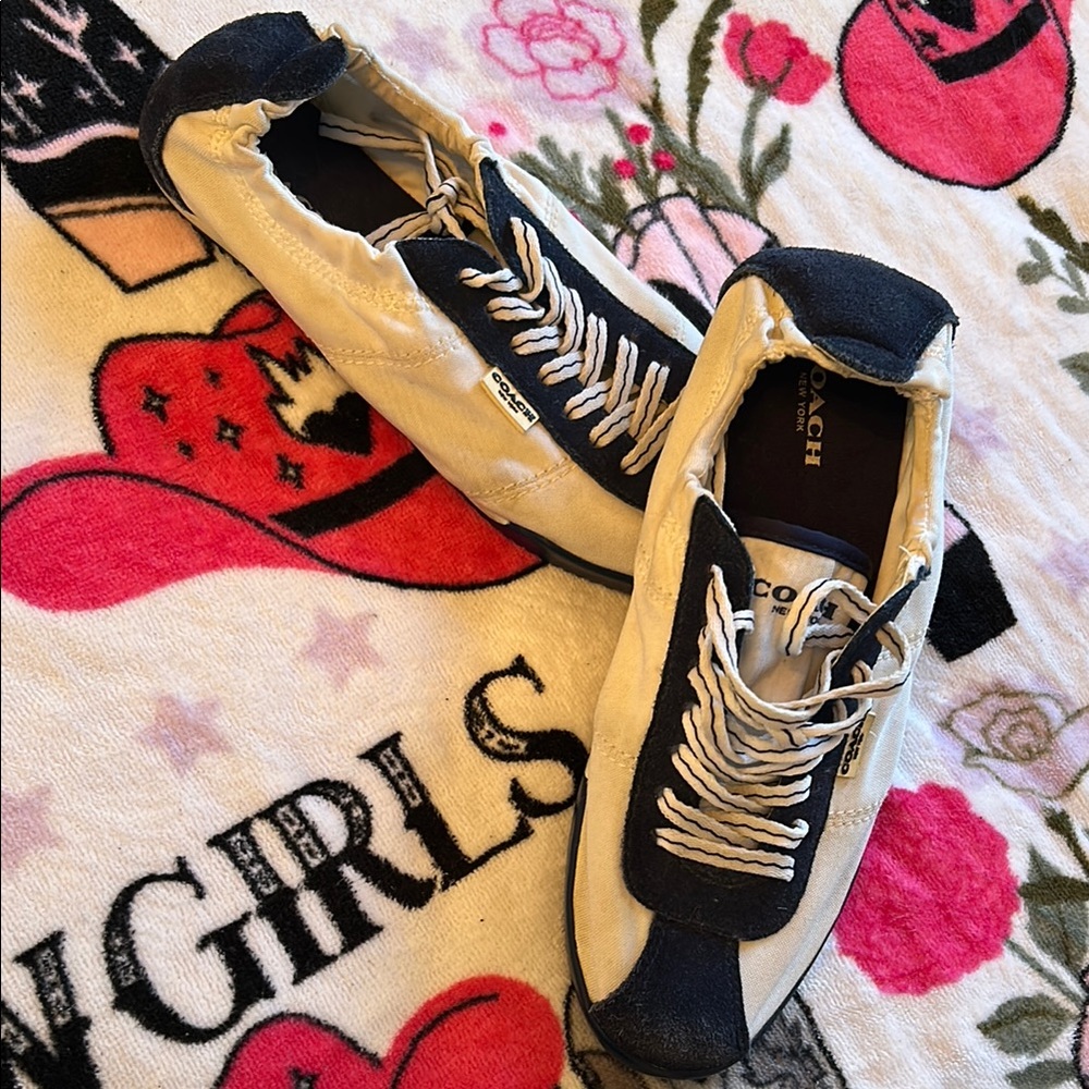 Coach Black and Cream High-Top Sneakers